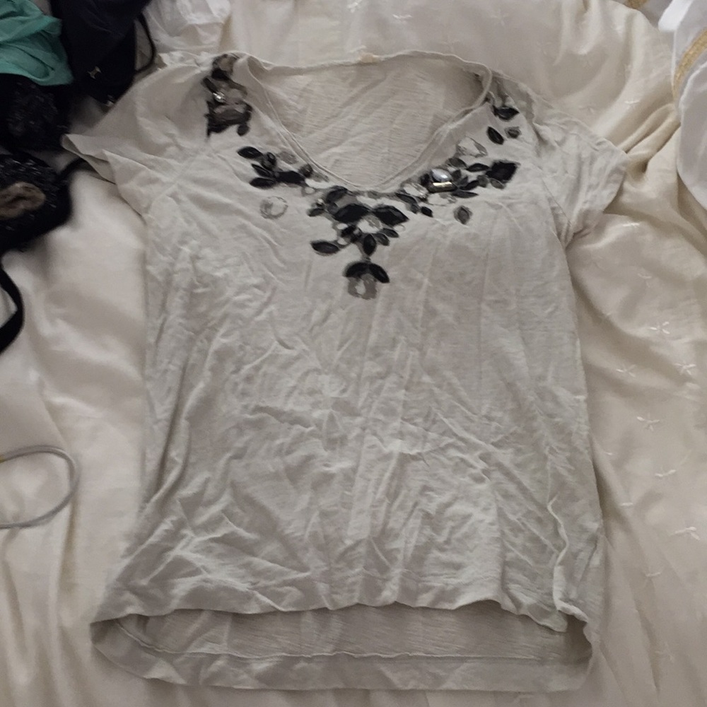 Grey jeweled T-short